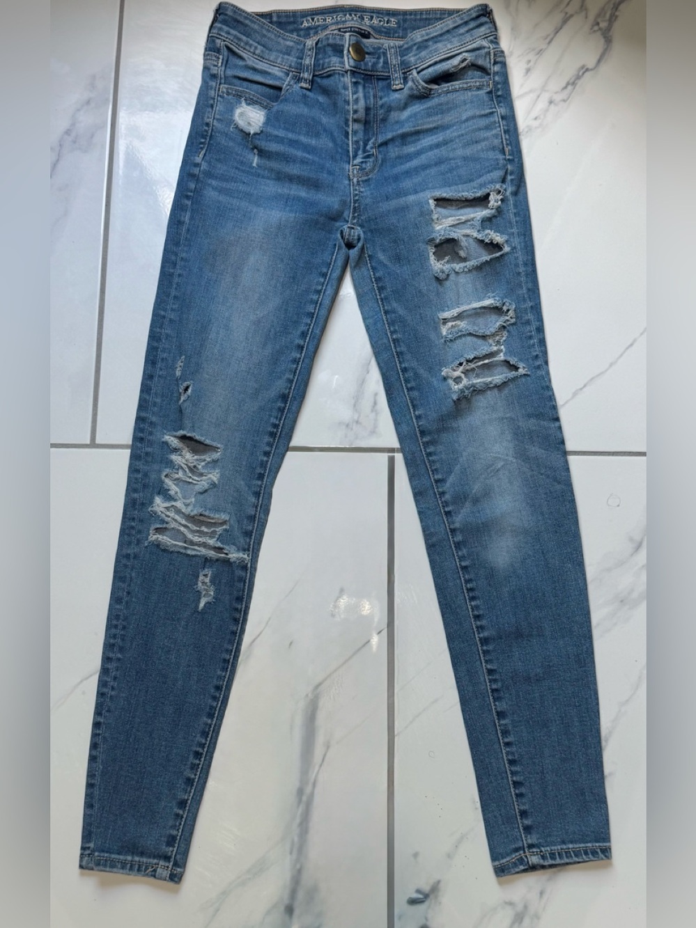 Mexx Women's Teens Light Blue Distressed Skinny Jeans Size:00 Short